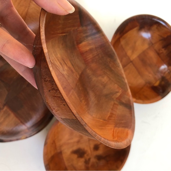 Vintage wooden woven salad bowls - Picture 6 of 7